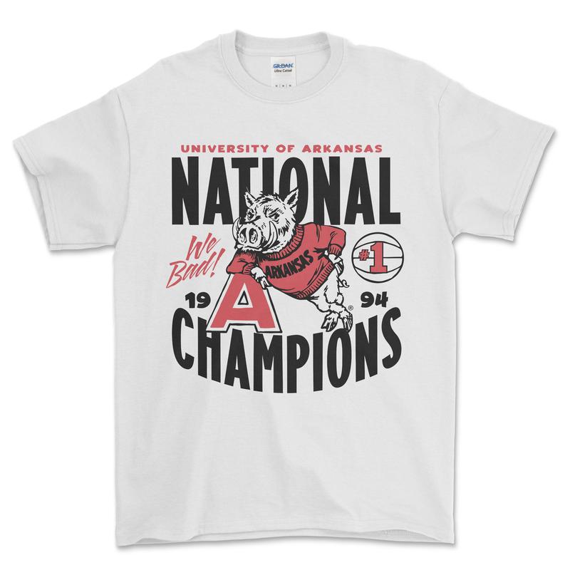 University of Arkansas 1994 Nation Champions T-Shirt, graphic vintage sports tees for men
