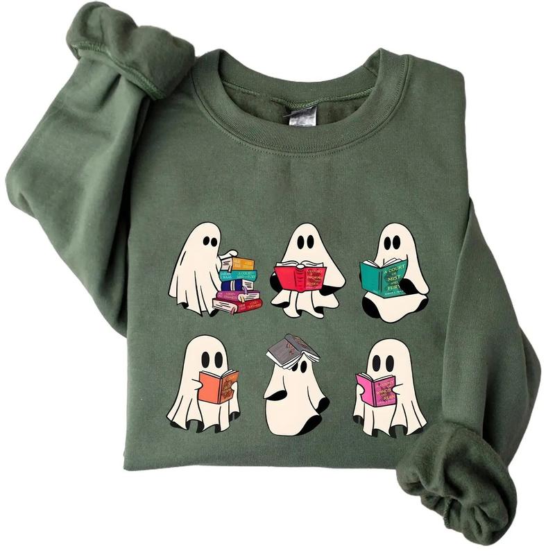 Halloween Bookish Ghost Crewneck Sweatshirt Hoodie Tshirt, Halloween 2024 Gifts | TeeSparky.com (Image 1)