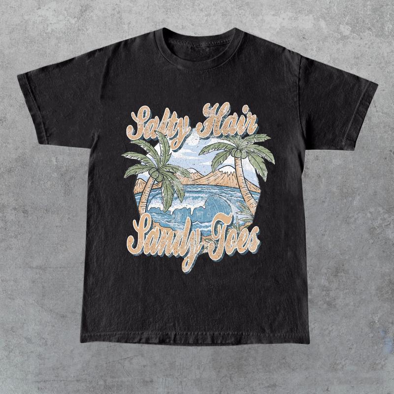 Retro Beach Surfer Graphic T-Shirt, Vintage Salty Hairs Shirt, Surfer Tee, Beach Life Shirt, 90s Beach Surf Shirt,  Unisex Tee