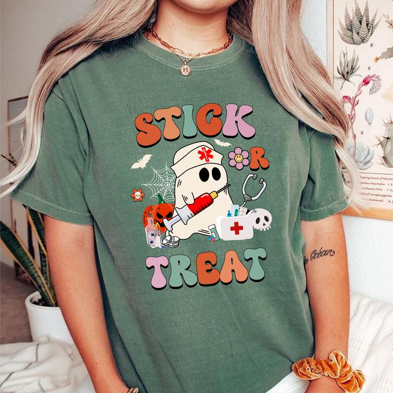 Nurse Halloween Shirt, Spooky Nurse Shirt, Stick Or Treat, Halloween Party Nurse Crew Shirts, Fall Nurse Shirt,... (Image 5)