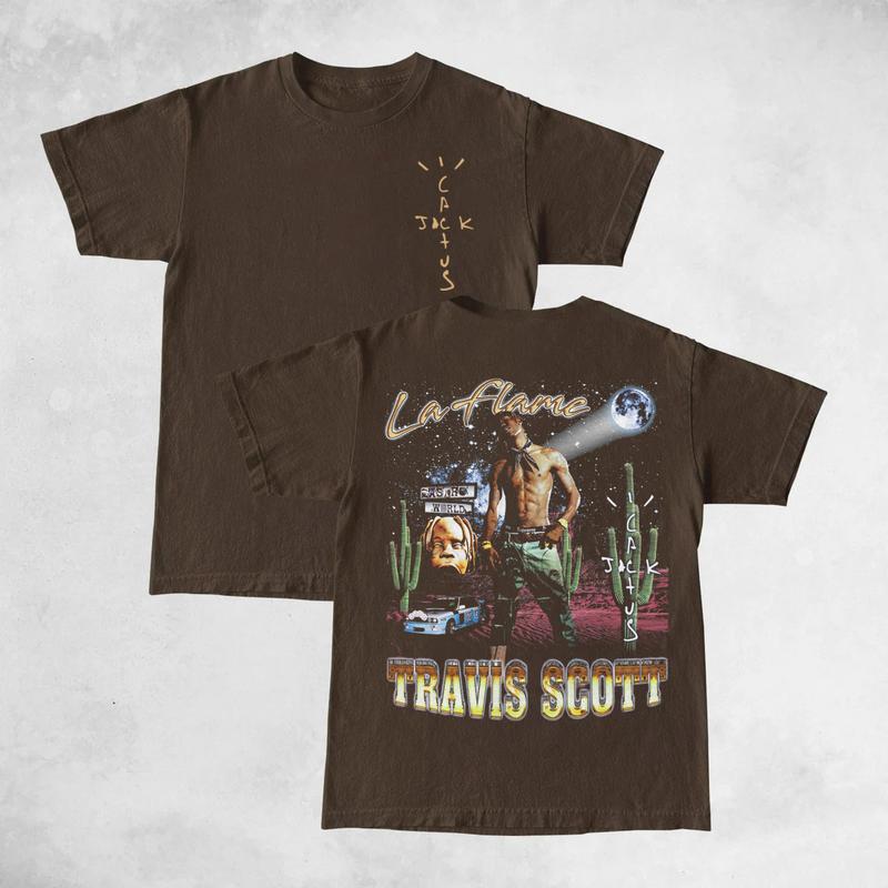 Travis La Flame Astroworld Double Sides Front And Back Premium T-Shirt Cotton Unisex Shirt Rap Shirt Rapper Rap Tee Hiphop Shirt Music Tour Merch Gift