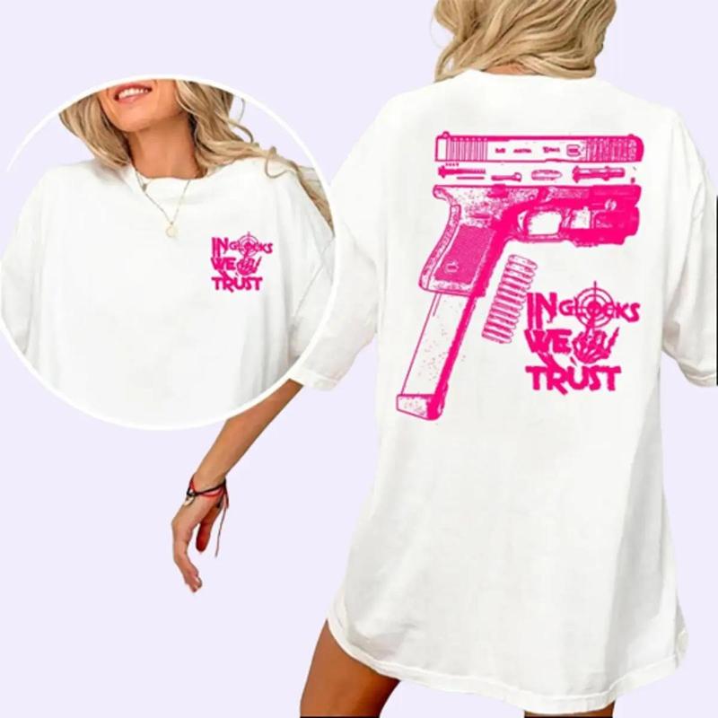 NEW Design Glock ,In Glock We Trust Skeleton 2 Side Tshirt,Vintage Tee,Unisex,Glock Tee,Glock Pink Color ,For Her,For Him tshirt for women