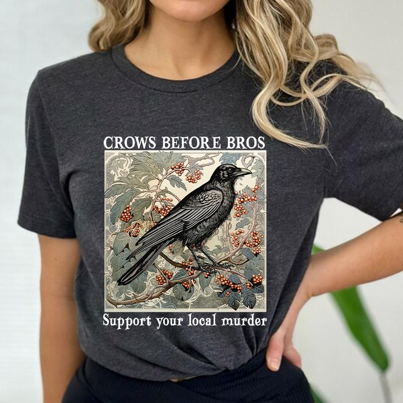 Funny Crows Before Bros Vintage Crow Shirt, Vintage Raven Shirt, Goblincore Witchy Shirt, Women Halloween Crewneck, Dark Academia Clothing