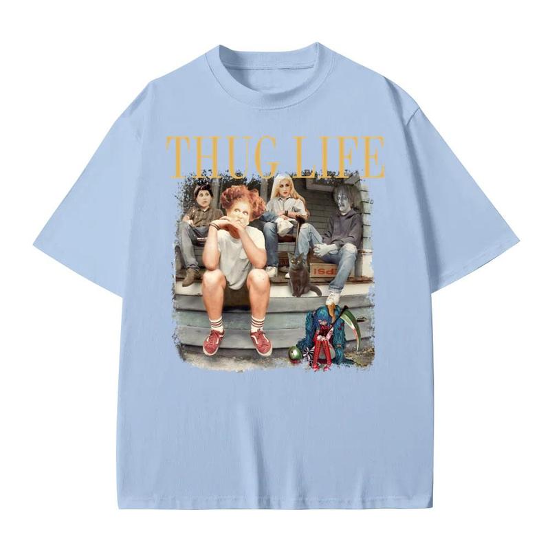 Retro Halloween Hatsune Miku and Hocus Pocus Shirt, Vintage Sanderson Sisters Witch Shirt, Halloween Thug life Shirt Cotton Menswear