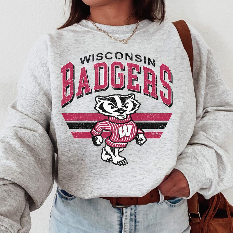 Wisconsin Badgers Vintage Football NCAA Sweatshirt, Vintage Sweatshirt NCAA, Classic Sport Sweatshirt, Gifts For Football Fan Sport