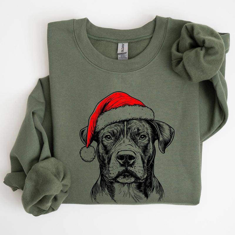 Pitbull, Santa, Dog, Christmas, Dog Lover, Pet Sweatshirt, Crew Neck, Women's, Crewneck Shirt Hoodie (Image 5)
