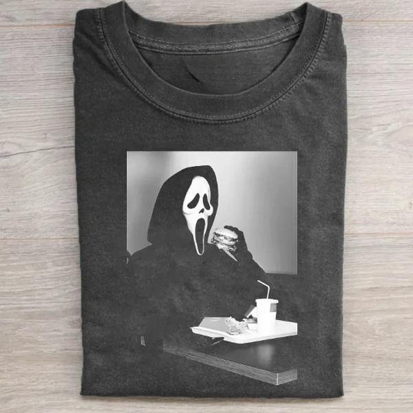 Vintage Halloween Graphic T-shirt, Ghost Face Eat Hamburger Tee, Horror Movie Shirt, Horror Character, Funny Halloween Shirt, Unisex T-Shirt, Gift For