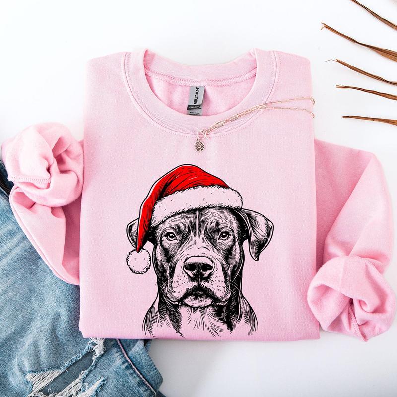 Pitbull, Santa, Dog, Christmas, Dog Lover, Pet Sweatshirt, Crew Neck, Women's, Crewneck Shirt Hoodie (Image 4)