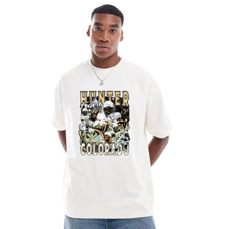 Retro Travis Hunter Colorado Football Vintage GraphicT-Shirt Cotton Short-sleeve Retro Streetwear Tshirt Menswear Top Shortsleeve Underwear Human