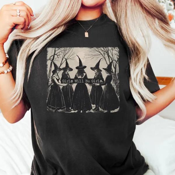 Vintage Girls Will Be Girls Witch Shirt, Vintage Halloween Women Shirt, Fall Sweater, Halloween Women's Shirt