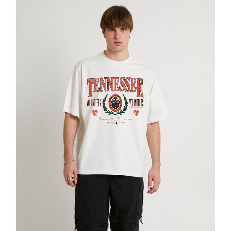 Vintage Tennesseee Volunteers T-shirt University Menswear Top Streetwear Shortsleeve Sport Basketball Football