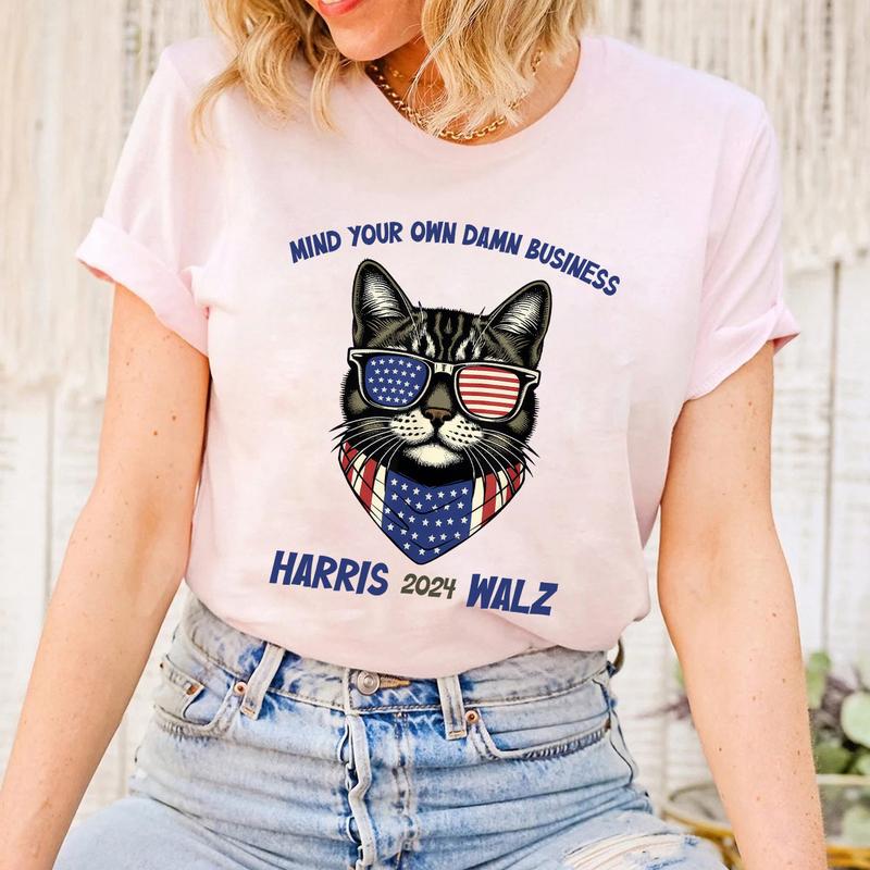 Mind Your Own Damn Business Shirt, Harris Walz 2024 Vintage Shirt, Walz Vice President Shirt, Cute Funny Cat Tshirt, President Harris Tee