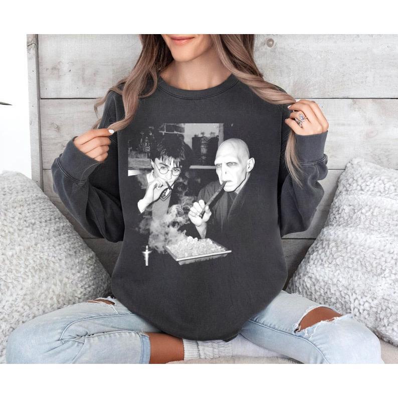 Vintage Harry Potter And Volrt Smoking T- shirt, Wizard House Christmas Birthday Gift, Potter Halloween Shirt, Gift for Halloween and Christmas Womenswear Top