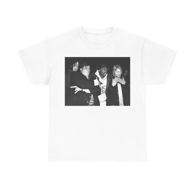 Chris Farley's Tupac Shakur And Kurt Cobainn Partying Unisex Men's Cotton Crew T-Shirt Vintage 90s Streetwear Hip Hop 2pac, Unisex Cotton T-Shirt Gift