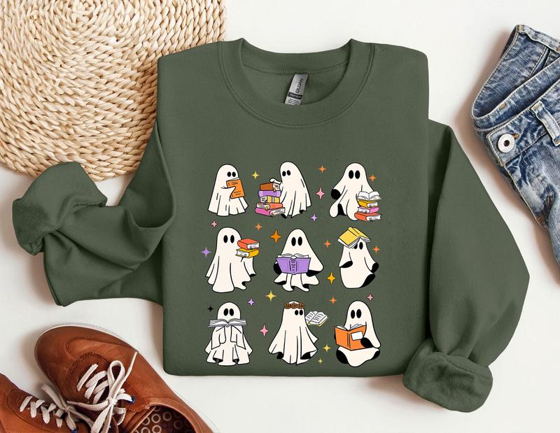 Ghost Reading Books Shirt, Bookish Halloween Shirt, Halloween Teacher Gift, Librarian Halloween Shirt, Ghost... (Image 1)