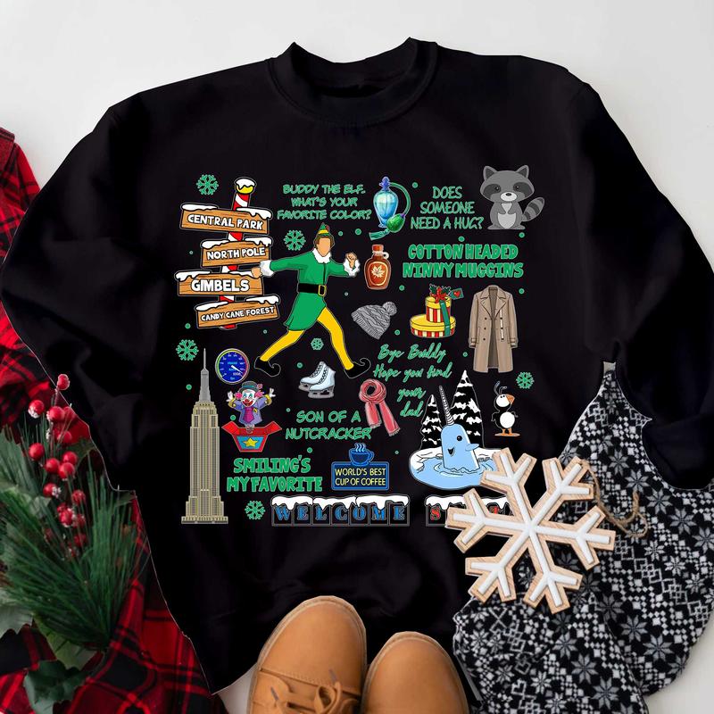 Vintage Elf Christmas Movie Sweatshirt, Elf Christmas Sweater, Xmas Classic Movie 90s, Christmas Movie Ugly Christmas Sweaters Classic Fabric