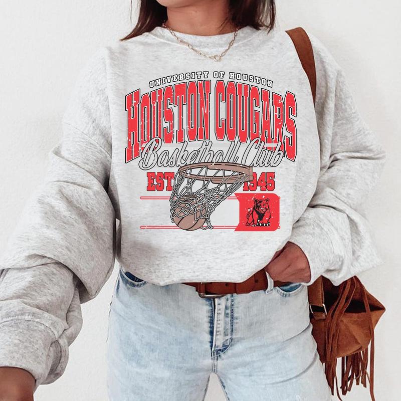 Houston Cougars Vintage NCAA Sweatshirt, Classic University Sports Shirt, Gift for Fans, Men, Women, Cotton T-Shirt, Hoodie Graphic Style