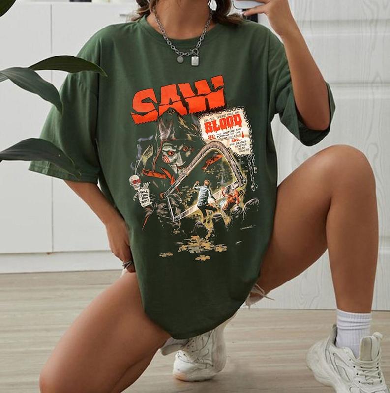 Vintage Saw Reverse Bear Trap Movie shirt, SAW Movie Vintage 90s T Shirt Sweatshirt Hoodie, 90s Saw Horror Movie T Shirt