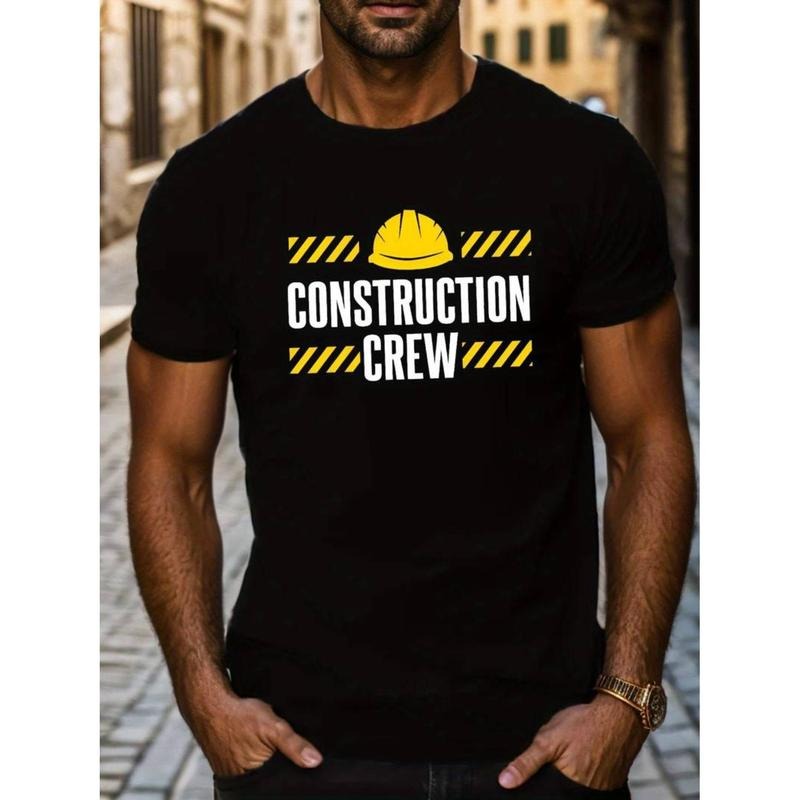 men gifts [Construction Crew Print Tee] Summer Casual Construction Crew Print T Shirt