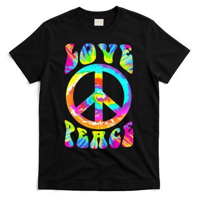 Retro Tie Dye Hippie Costume with Peace Sign and Love T-Shirt Hoodie Sweatshirt | TeeSparky.com