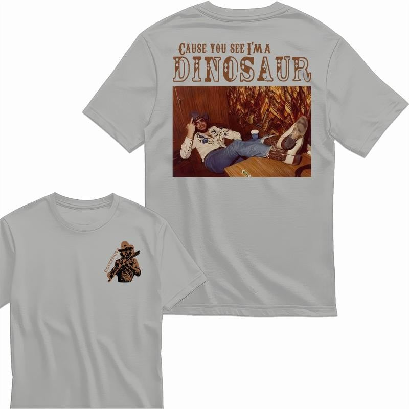[Sale Up To 60%] Dinosaur Hank Williams Jr. Bocephus Western T-Shirt, Graphic Cotton Shirt, Vintage Style, For Men, For Her, Gift For Her