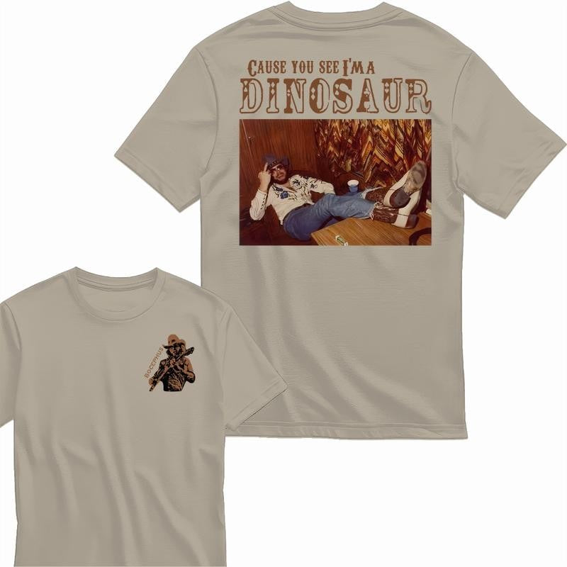 [Sale Up To 60%] Dinosaur Hank Williams Jr. Bocephus Western T-Shirt, Graphic Cotton Shirt, Vintage Style, For Men, For Her, Gift For Her