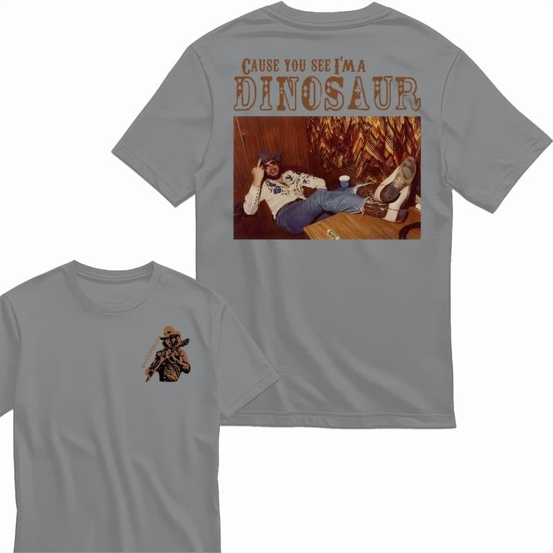 [Sale Up To 60%] Dinosaur Hank Williams Jr. Bocephus Western T-Shirt, Graphic Cotton Shirt, Vintage Style, For Men, For Her, Gift For Her