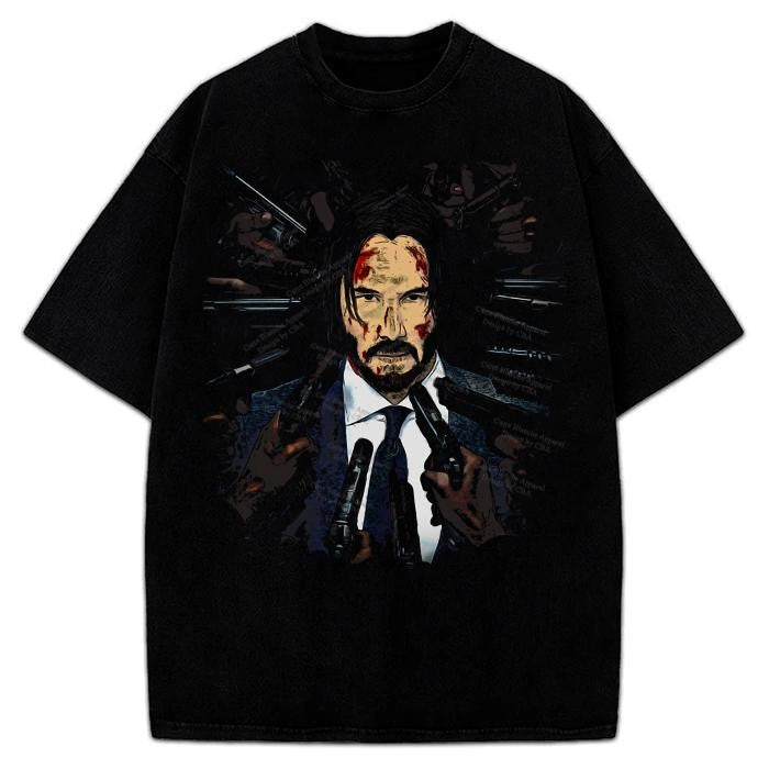 John Wick Keanu Reeves Comic Vintage Style Graphic Design T-Shirt Crewneck Cotton