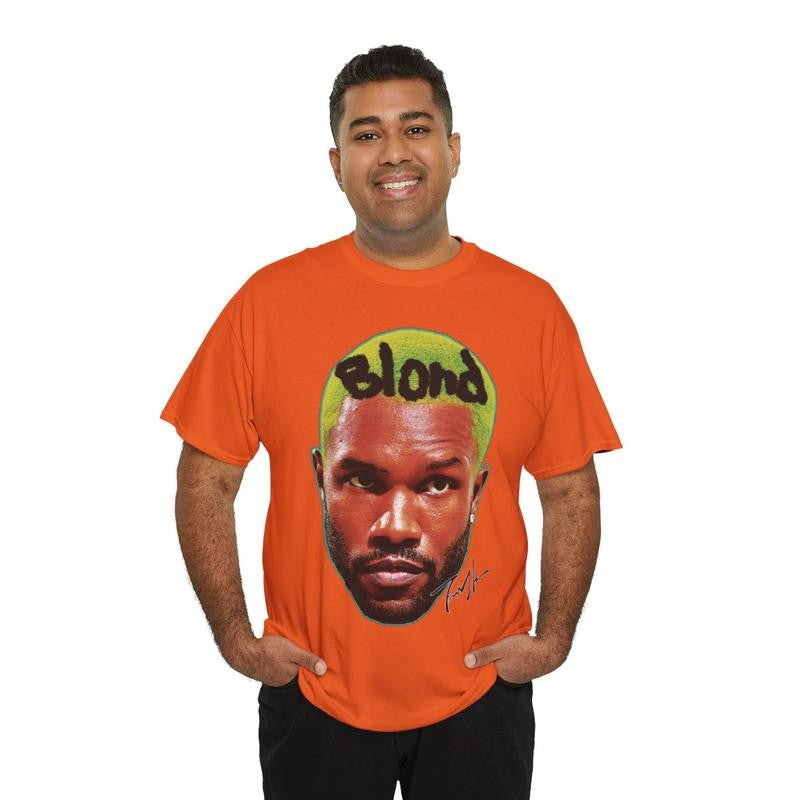Frank Inspired Blonded Vintage Graphic Tee Heavy Cotton 100% Cotton T-Shirt Singer's Face Art Shirt for Fashion Casual Classic Menswear Retro Top Underwear Tshirt Streetwear Hard 90s Vibe Soft