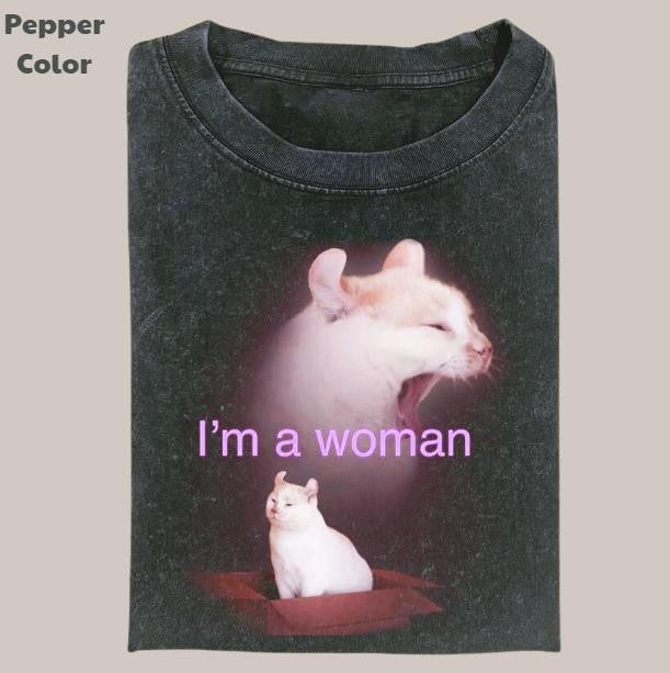 Retro Funny Vintage Graphic Tee, Cat I'm A Woman T-Shirt, Unisex Meme Cringe Funny Dumb Shirt, Menswear Womenswear Streetwear