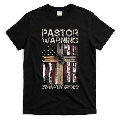 vintage Christian Cross USA Flag Pastor Warning T-Shirt