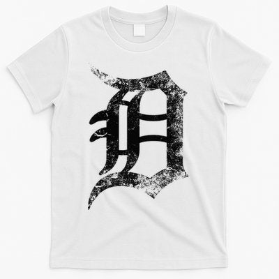 Vintage Letter D Detroit Michigan 313 Area Code Black T-Shirt