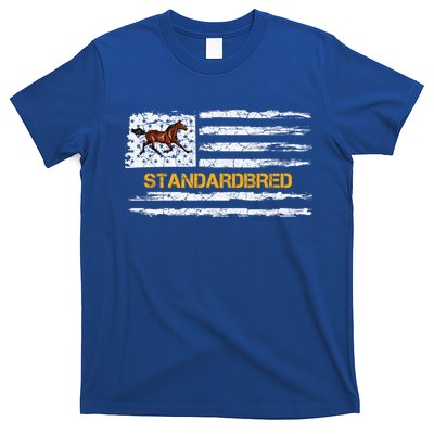 Vintage Usa American Flag Standardbred Horse Riding Lover Cool Gift T-Shirt